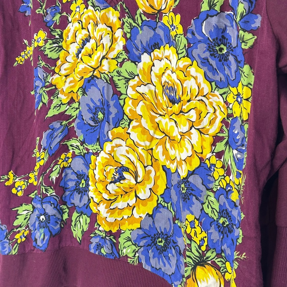 TINY Anthropologie Floral V-Neck Top Women L Wine Red NEW 71936T Raglan Sleeve - Picture 2 of 8